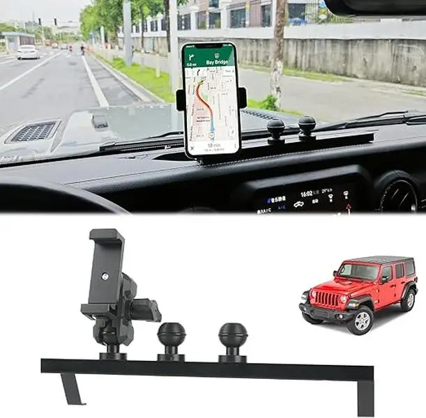 JL Cell Phone Car Mount - Sturdy All-Metal Split-Mount, 360° Adjustable Anti-Shake Secure Hold Holder, No Drilling Off-Road Gadget for Jeep Wrangler 2018-2023 JL JLU JT, Fits All Smartphones, Enhances Driving Safety, Adjustable Holder