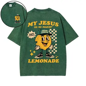 My Jesus He Be Makin' Lemonade Tee | Vintage Washed Cartoon Christian Tee,Retro Checkerboard Christian Streetwear
