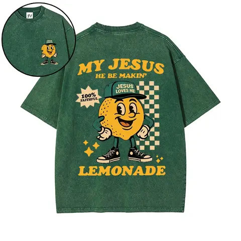 Women's Cotton Short-Sleeve Lightweight Round Neck Christian T-Shirt - Vintage Washed Cartoon Print, Retro Checkerboard Streetwear Top, Breathable, Athletic Street Chic, Plus Size Clothes, Faith-Based Fashion, Unisex Fit Ease