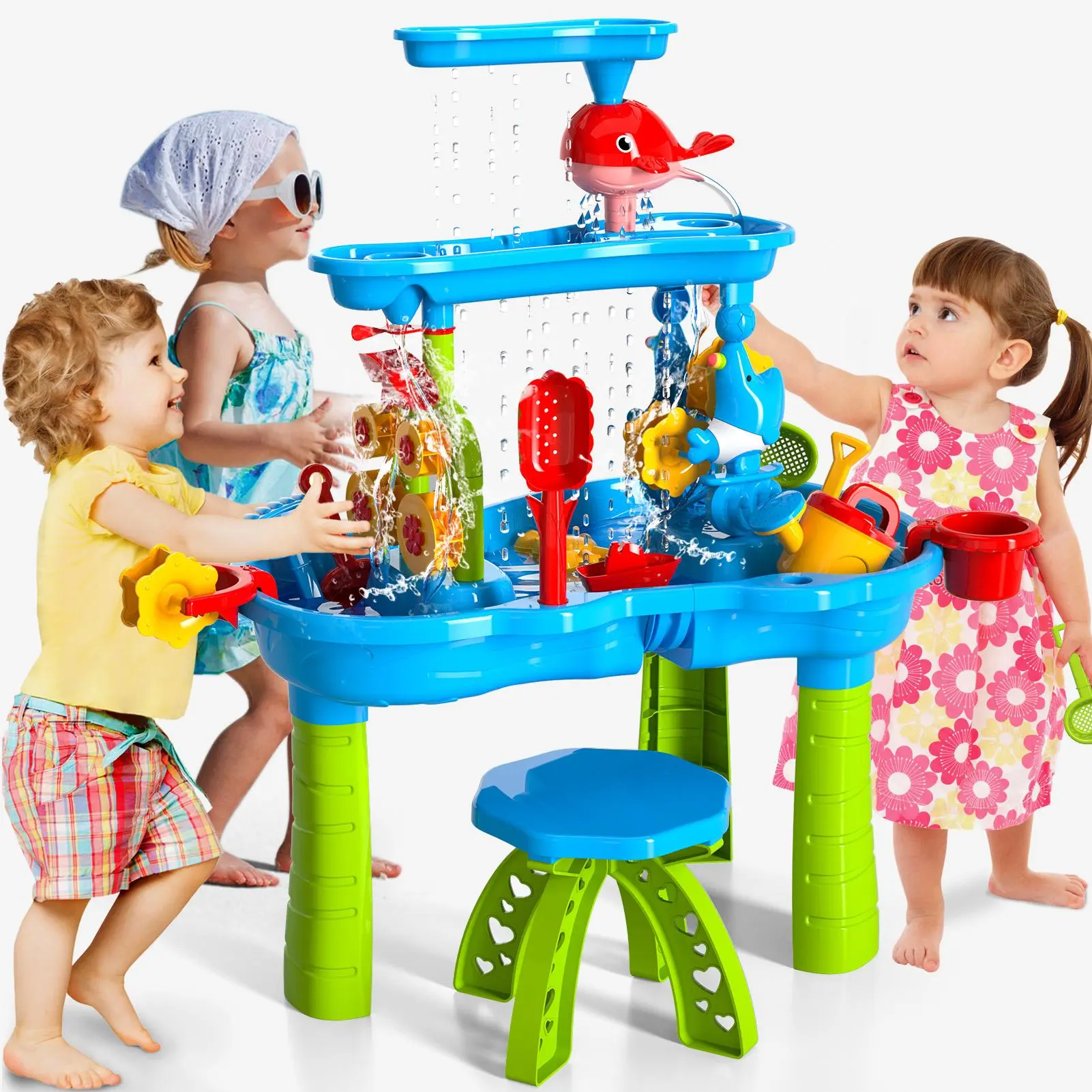 Summer Outdoor Water Play Toys, Backyard Beach Sand Water Sensory Table,Kids 3-Tier Sand and Water Table, Sensory Activity Play Table for Toddlers 3-5, Perfect Gift for Boys Girls