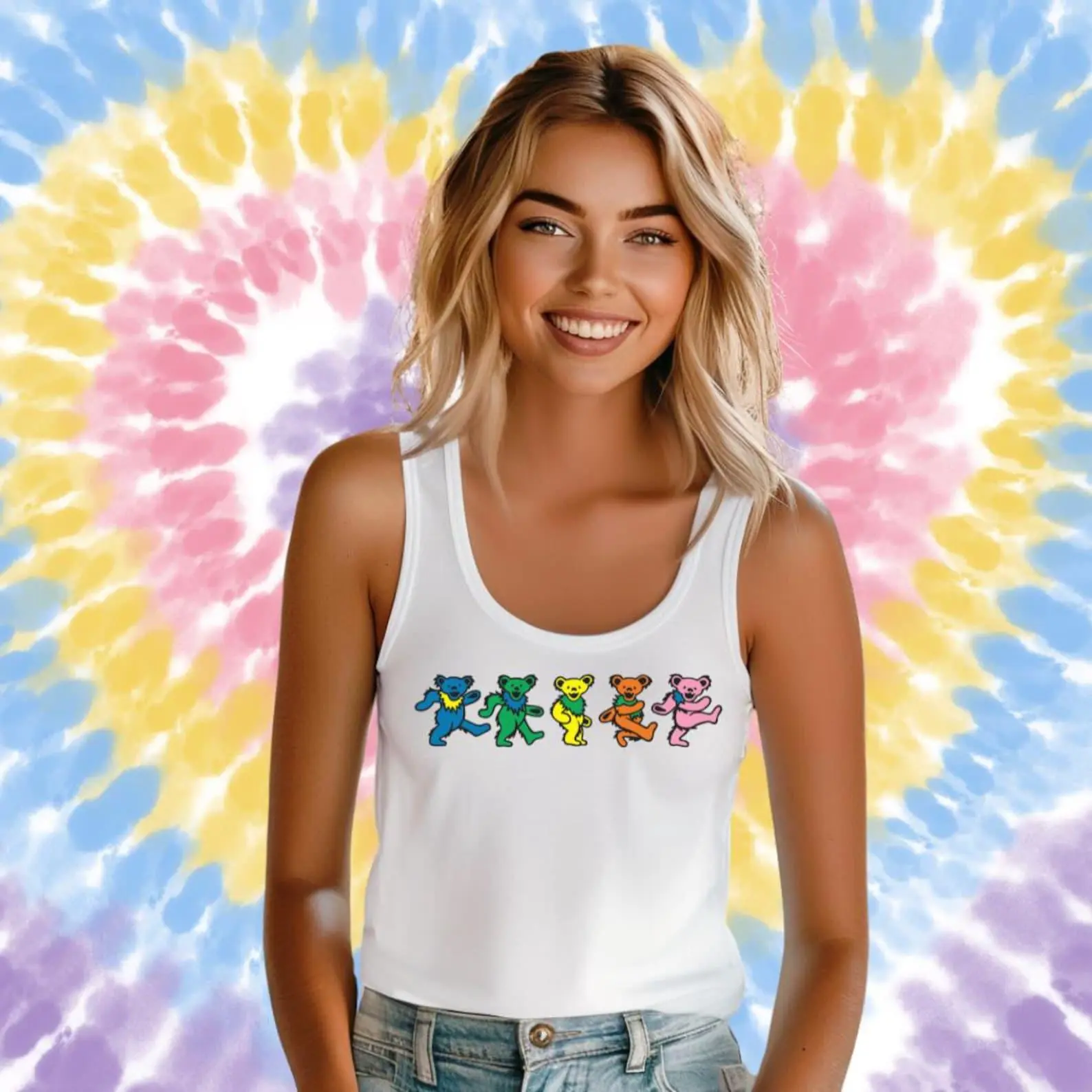 Grateful Dead Dancing Bears Women's Racerback Tank, Deadhead Tank Top, Dead and Company, Dead Forever, Vegas Bound Tank