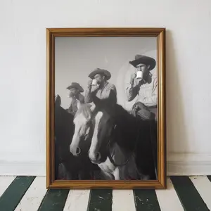 [Sale Off Up To 35%] Vintage Cowboy Coffee Wall Art, Retro Black and White Western Photo, Texas Cowboy Southern Breakfast Bar Print. No Frame