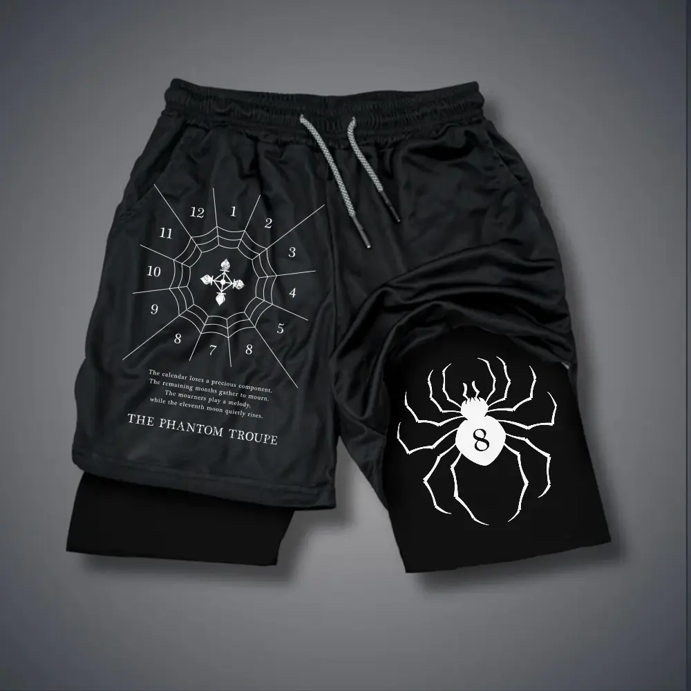 Hunter × Hunter 80s 90s Double-Layer Sports Shorts Graphic Shorts Black Camo Streetwear Shorts Men Outfits Men Vacation Outfits Shorts