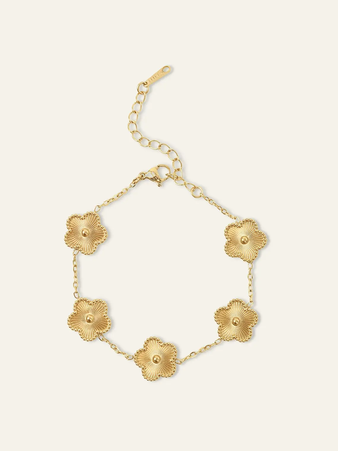 Azazie 18K Gold Plated Stainless Steel Five-Leaf Clover Charm Bracelet Floral Detail Clover Charm Elegant Statement Bridal Wedding Evening Party Bracelet