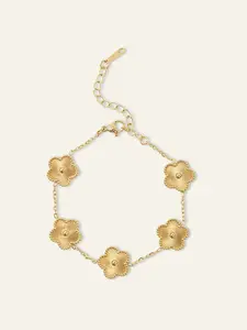 Azazie 18K Gold Plated Stainless Steel Five-Leaf Clover Charm Bracelet Floral Detail Clover Charm Elegant Statement Bridal Wedding Evening Party Bracelet