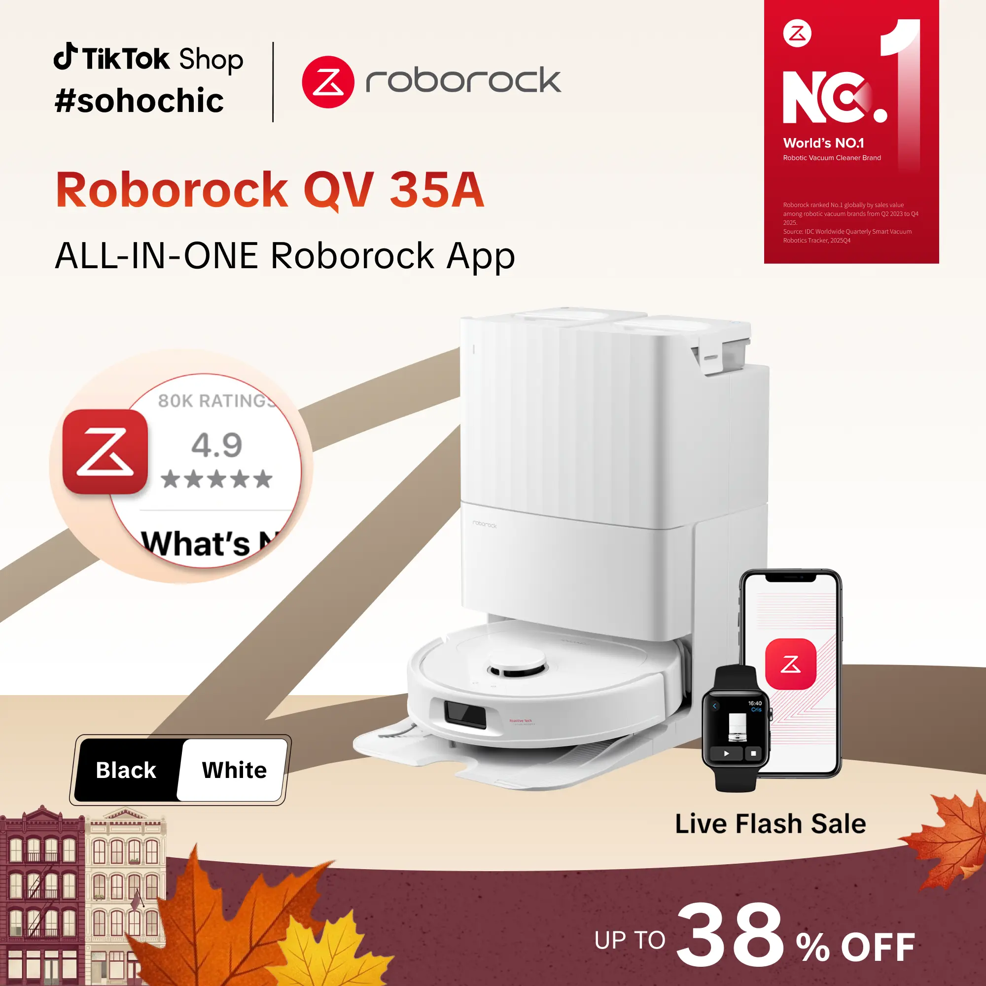 Roborock Qrevo Series QV 35A Robotic Cordless Vacuum with Auto Mopping, 8000Pa Suction, Anti-Tangle Brushes, Lidar Nav., Anti-Collision Smart Obstacle Avoidance, 200RPM Spinning Mops, All-in-1 Dock #tiktokshopstockup #roborocknewarrives