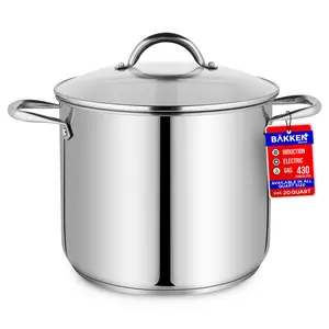 Stainless Steel Stockpot with Tempered Glass Lid 20 Quart, Durable 18/0 Stainless Steel, Impact-Bonded Base for Even Heating, Riveted Handles, Oven & All Stove Compatible, Safe Up To 500°F (260°C)