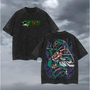Zoro Oversized Washed T-Shirt Heavyweight Cotton Triple Blade Graphic One Piece Swordsman Streetwear For Anime Lovers And Crew Vibes