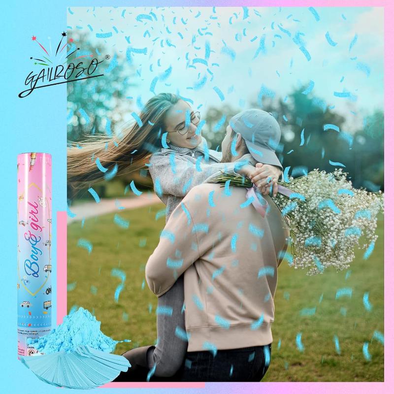 Gender Reveal Confetti Cannon,4 Pink Safty Corn Powder Smoke Party Poppers Shoots 20-25ft,12 inch Upgrade Firmware Baby Shower Gender Reveal Party Supplies