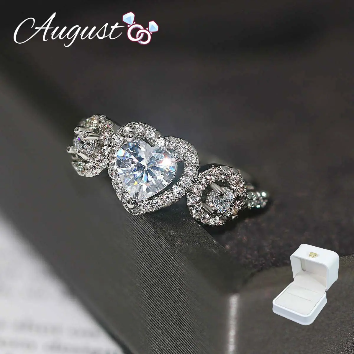 Women's Love Ring 5A+ Cubic Zirconia Love Promise Wedding Engagement Wedding Ring Three-Stone Heart-Shaped Anniversary Ring Women's Fashion Daily Matching Jewelry Large Size (4-12), Cubic Zirconia Rings, Heart Cluster Ring