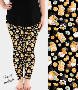 Honey Bee Gnomes Leggings w/ Pockets (ready to ship)