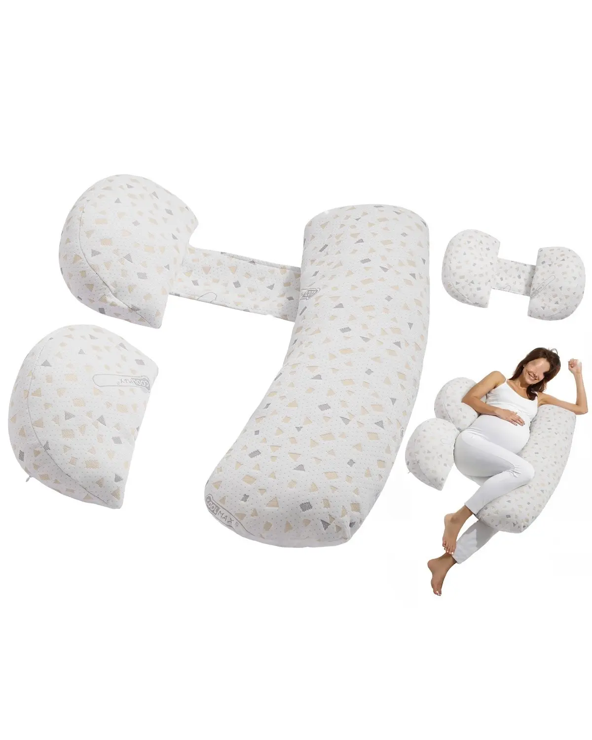 Adjustable Pregnancy Pillow For Maternity Support, Full Body Sleep Pillow For Pregnant Women, Soft Breathable Cover, Ergonomic Back, Neck And Side Sleeper Comfort, Hypoallergenic, Washable Pillowcase