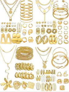 Elegant Gold Jewelry Set for Women, Floral Necklace Earrings Ring Bracelet Design, Zinc Alloy Material, Perfect for Parties Weddings Daily Wear, Jewelry Set Accessories, Floral Accents