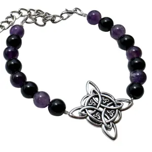 Elegant Amethyst and Obsidian Witch's Knot Bracelet with Celtic Knot Design Natural Earthy Aesthetic for Versatile Style