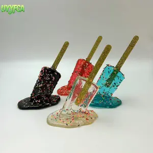 Resin Melting Popsicle Charm - Sprinkled Ice Pop Decoration with Glitter Gold Stick, Realistic Design, Durable Resin, Ideal for Home Office, Unique Gift for Art Lovers (Luggage & Bag Accessory)