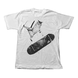 Y2K Skater Cat Graphic Tee – Funny Ollie Cat Flip on Vintage Skateboard Shirt, Vintage T-Shirt, Funny Shirt, Y2k Clothing, Y2k Shirt, Unisex Cotton Crewneck T-Shirt Menswear Womenswear Underwear Streetwear Top