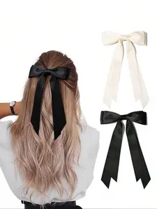 2pcs Satin Hair Bow Clips, & Ribbon Bows, Long Tail Barrettes, Perfect for Party & Daily Wear, Stylish Accessories for Women