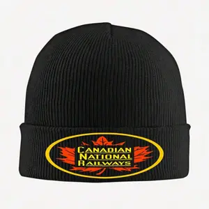 S&T 1pc Canadian National Railways (CN Rail) Retro Maple Leaf Winter Beanie - Soft Warm Knit Hat With Vintage CN Railways Design, Canada-Themed Men & Women, Train Enthusiast, Cold Weather Cap, Durable Railway Merchandise