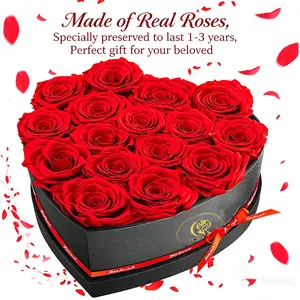 Flowers Forever Preserved Roses 16 Preserved Flowers Heart Shape Box Red Flower Gift for Her Romantic Floral Keepsake for Mother's Day, Birthday Anniversary or Valentine's Day