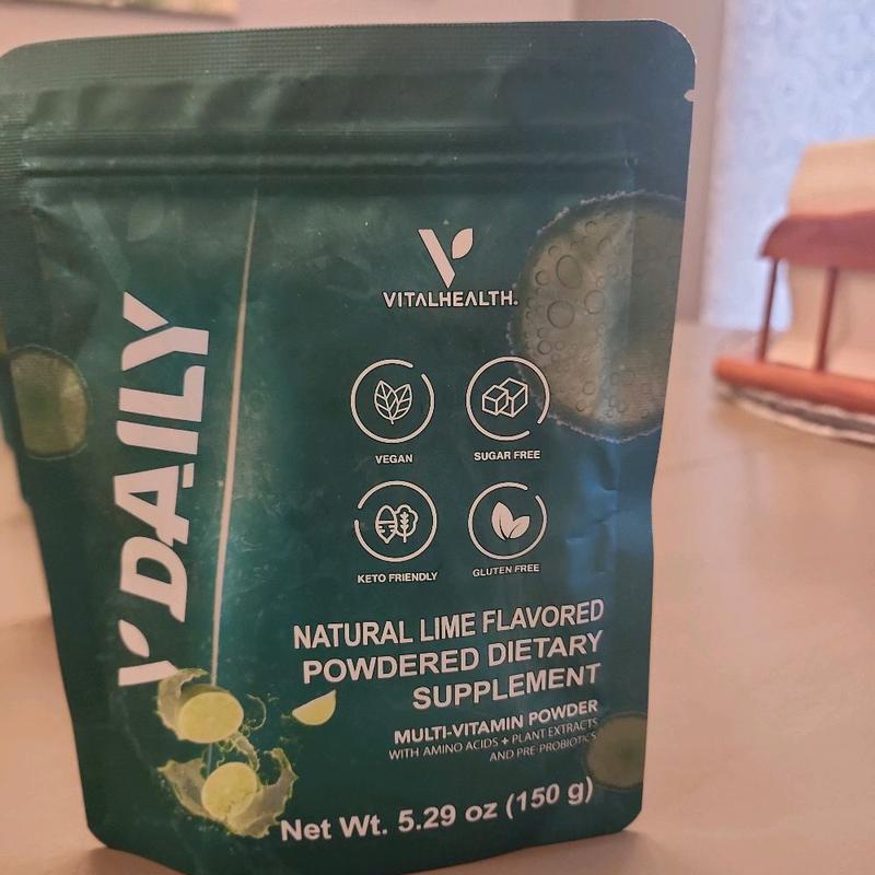 VitalHealth V-Daily Natural Lemon Flavor Optimum Multivitamin Supplement for Energy Immunity & Digestion Support 100% Natural GMP Certified Non-GMO Powdered Dietary Supplement Beverage Healthcare Fitness Edible