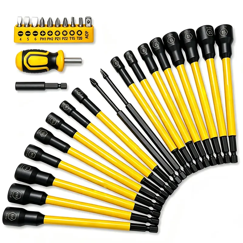 DARK DUCK 30-Piece Magnetic Nut Driver Set, CR-V Steel Long Reach 1/4" Hex Shank with Bit Holder, Storage Rack, Metric/SAE Sizes, Phillips, Flathead, Torx, Manual Adapter for Drill, Impact Driver, Auto Repair, Mechanic, Tools For Mechanics
