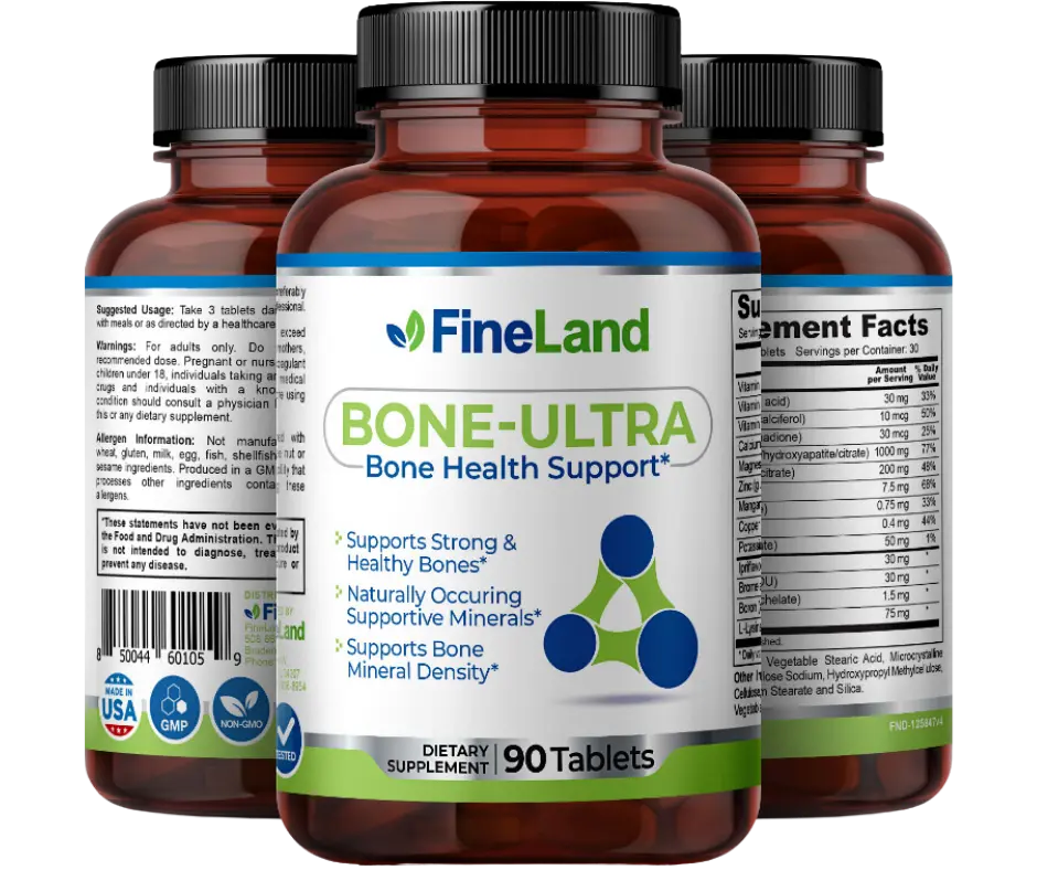 FineLand Bone-Ultra Bone Health Support, Supports Strong & Healthy Bones, Naturally Occuring Supportive Minerals, Supports Bone Mineral Density Healthcare Vitamin