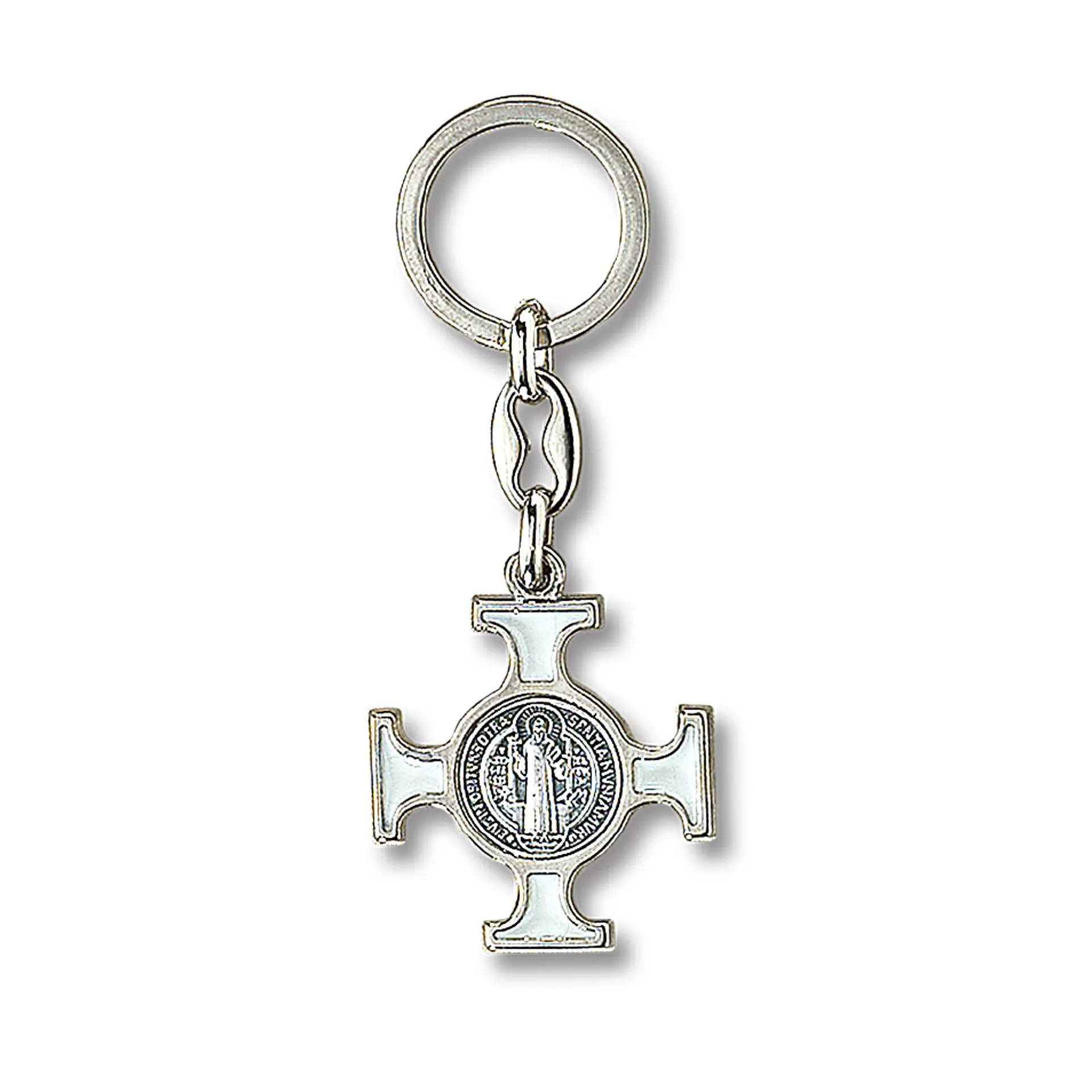 St Benedict Keychain Silver/White