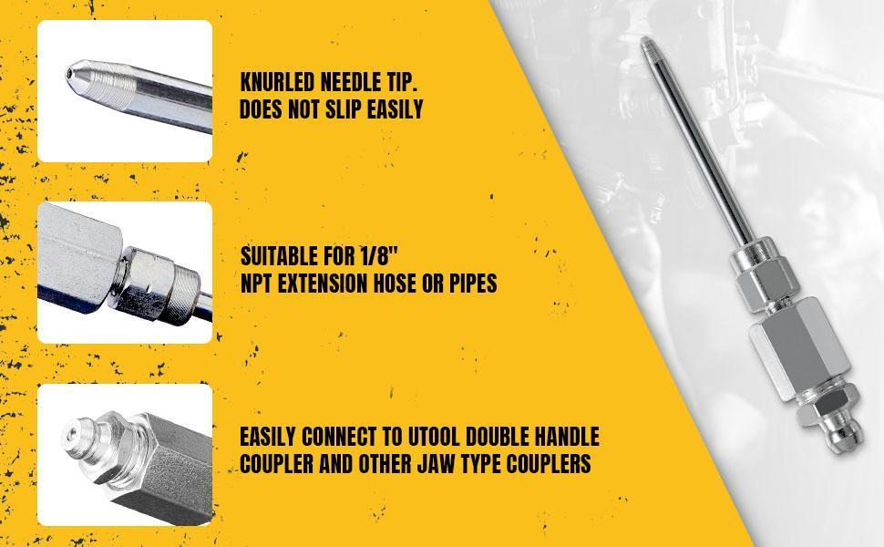 1 set Grease Gun Accessory Kit, 90 Degree Coupler,  Grease Injection Needle with Cap,Needle Nozzle, for Hard to Reach Grease Zerk Fittings