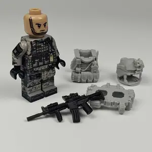 Collectible US Army Building Block Figure| UCP Cement Gray OTV Camo Tactical Full Gear Set – Third-Party Ages 12+