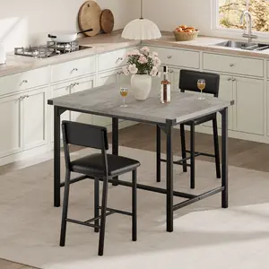 Counter Height Dining Table Set for 2, Upholstered Bar Chairs with Footrest & Backrest, Kitchen Table Set with Corner Protector for Small Space