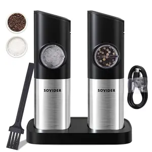 Electric Grinder, 2 Salt and Pepper Grinders with Variable Coarseness, with Charging Base, Suitable for Spices, Kitchen Utensils, Holiday Gifts