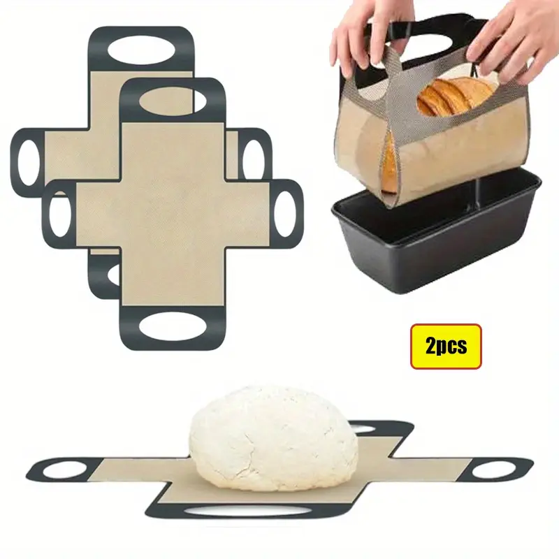 2 Pack Upgraded Silicone Bread Loaf Pan Liner, Food-Grade Silicone Bread Sling, Loaf Pan Lifters - Non-Stick & Easy Clean Dough Transfer Tool with 4 Handles - Best Fits 9x5" or 1.5lb Loaf Pans
