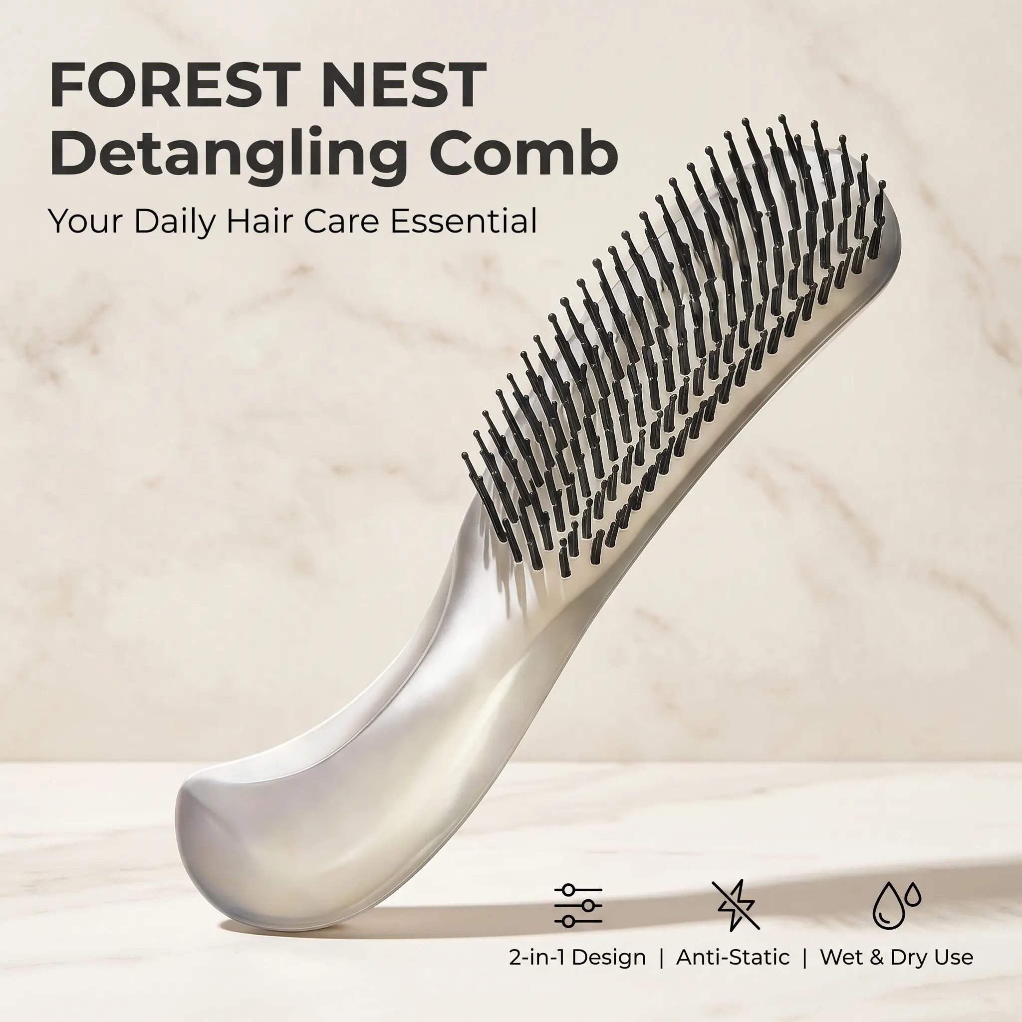 FOREST NEST A small ergonomic detangling brush designed for effortless daily use.fits your palm naturally glides through tangles effortlessly 2-in-1 Curly Hair Detangling Comb - Wide Tooth and Fine Tooth, Matte Black (Beauty & Personal Care Haircare Tool)