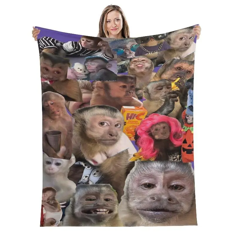 Funny Monkey Face Geometric Flannel Throw Blanket - Flannel Fabric, Cozy, Soft, Warm, Durable, Wrinkle Resistant, Fade Resistant, Machine Wash, Home Decor, Camping Use, Unique Gift for Animal Lovers