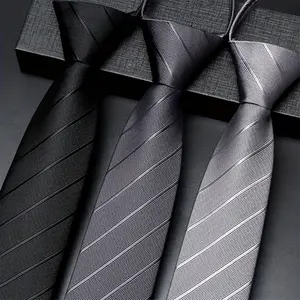 3-piece men's 1200-needle solid color polyester zippered striped tie set, classic retro business versatile ties suitable for work, interviews, banquets, etc. Black, gray, navy blue, and dark red ties are ideal gifts for male friends