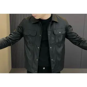 Men's Solid Color Street Fashion Machine Style Leather Jacket, Regular Fit Casual Comfy Warm Long Sleeve Outerwear for Fall & Winter, Men's Clothes for Daily Wear, Coats