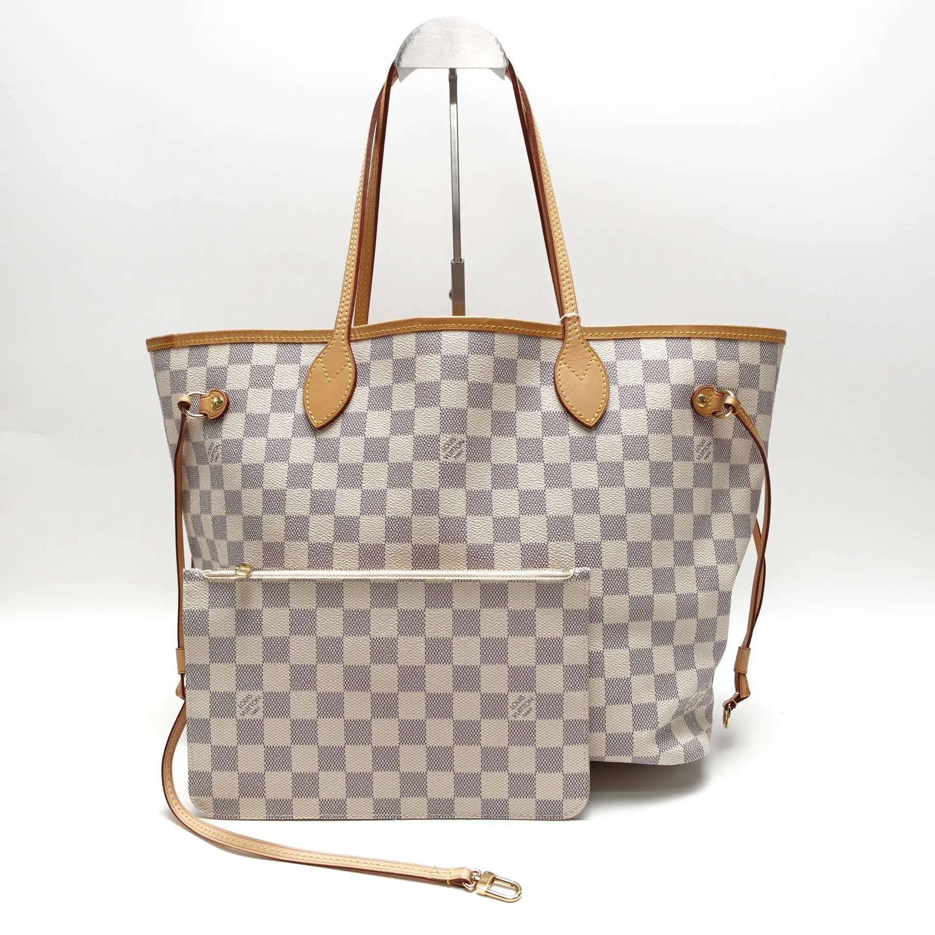 Pre-owned Louis Vuitton Damier Azur coated canvas Tote Bag Neverfull MM with Pouch T10436834
