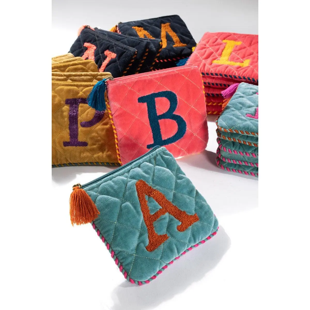 Hand Embroidered Initial Velveteen Pouch