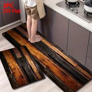 2pcs/3pcs Durable Printed Door Mats, Vintage Wood Texture, Metal Rivets, Living Room Decor, Bedroom, Bathroom, Kitchen, Study Room, Home Decor Mat, Kitchen Floor Mat