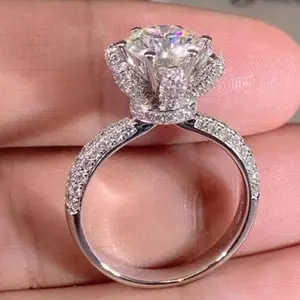 Handcrafted 2-Carat Round-Cut Diamond Solitaire Women's Anniversary Ring, Wedding Eternal Hidden Halo Engagement Ring.