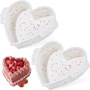 2P  Heart Shaped Cake Pans with Metal Reinforced Frame, 6 Inch Nonstick Cake Pan,   Heart Cake Baking Mold for Oven Dishwasher Safe