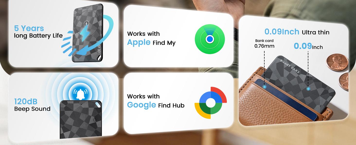 2026 Wallet Tracker Card (iOS and Android) Slim Tracking Card, Battery Bluetooth Smart Card, Work with Apple Find My & Google Find Hub, GPS Locator for Luggage, Passports, Keys, Backpack