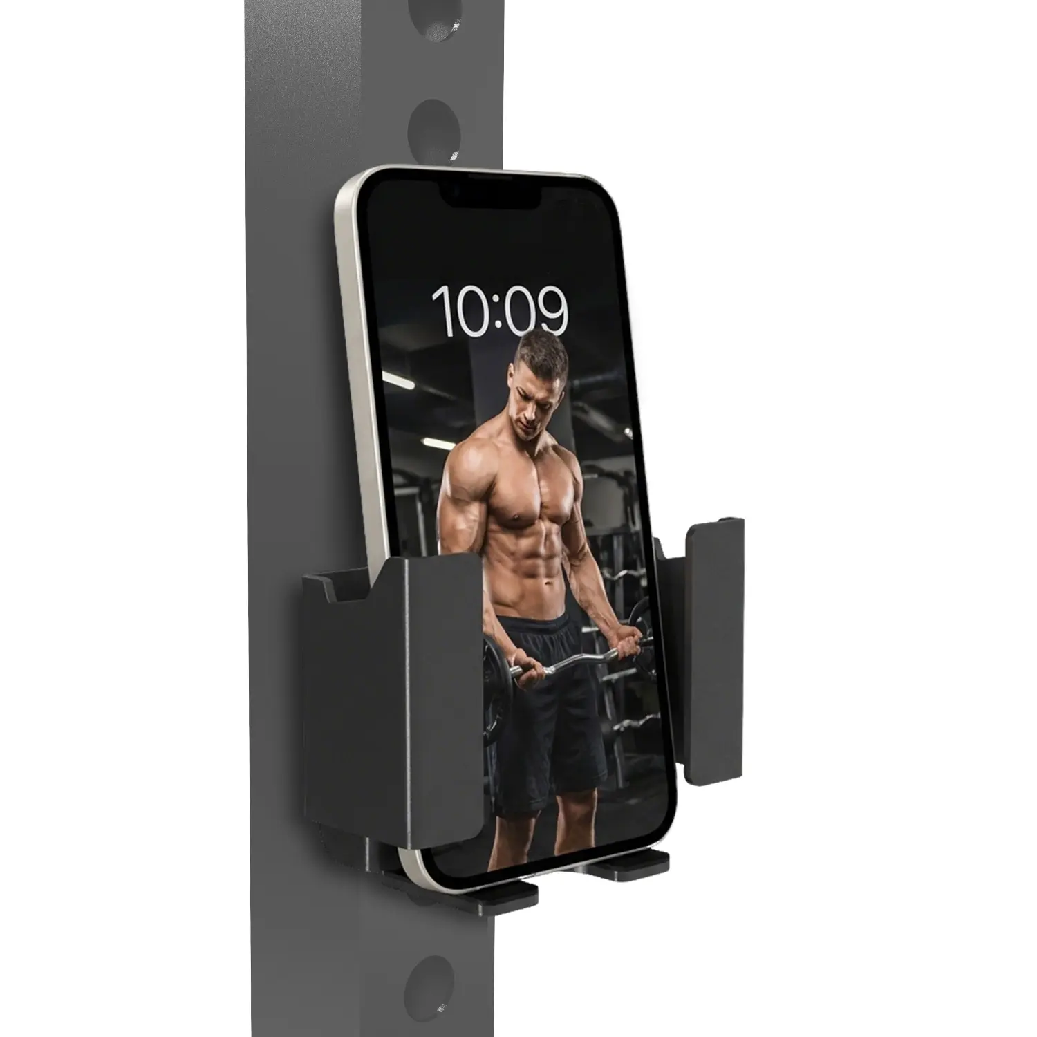Rack Mounted Phone Holder for 2x2 / 3x3  Power Rack & Squat Rack (Sold Separately), Fixed Side Slots & Hook Mount Phone Stand, Compatible with 5/8–1 inch Rack Holes, Hands-Free Gym Filming