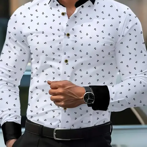Men's Easy Iron Shirt Collared Patchwork, Unisex Solid Color Long Sleeve, Slim Fit Classic Business Style, Perfect Gift for Christmas and Valentine's Day Cs6021 Menswear Collared Shirts