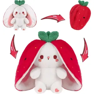 Easter Strawberry Bunny Plush Toy- Cute Soft Huggable Stuffed Animal for Kids & Collectors, Birthday Present & Nursery Decor 10inch