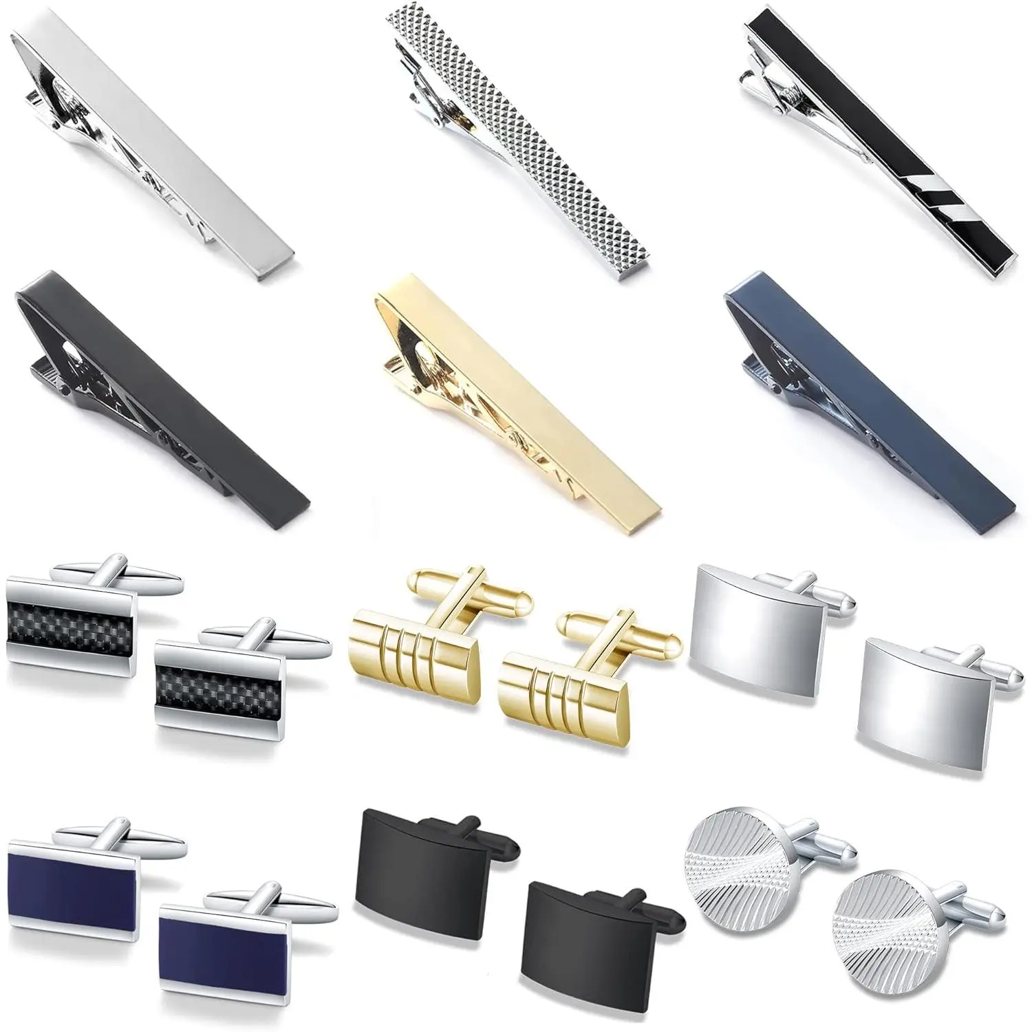 Luxury Modern Brass Male Cuff Links-Tie Clip Set - High-Quality Initial Engraving Accessories for Grooms, Ideal for Weddings, Business Attire