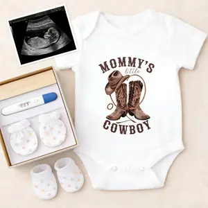 Soft Baby Bodysuit Mommy's Little Cowboy Print 100% Pure Cotton Non-Irritating Snap Closure Breathable Perfect For Gifting & Everyday
