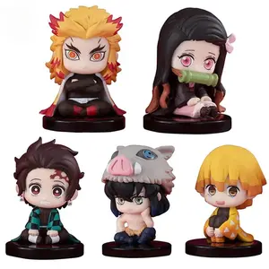 10pcs Set Q Version Demon Slayer Sitting Ghost Doll Tanjiro Nidouzi Inosuke Zenizu Figure Action Figure Movie Model kid Toy Gift
