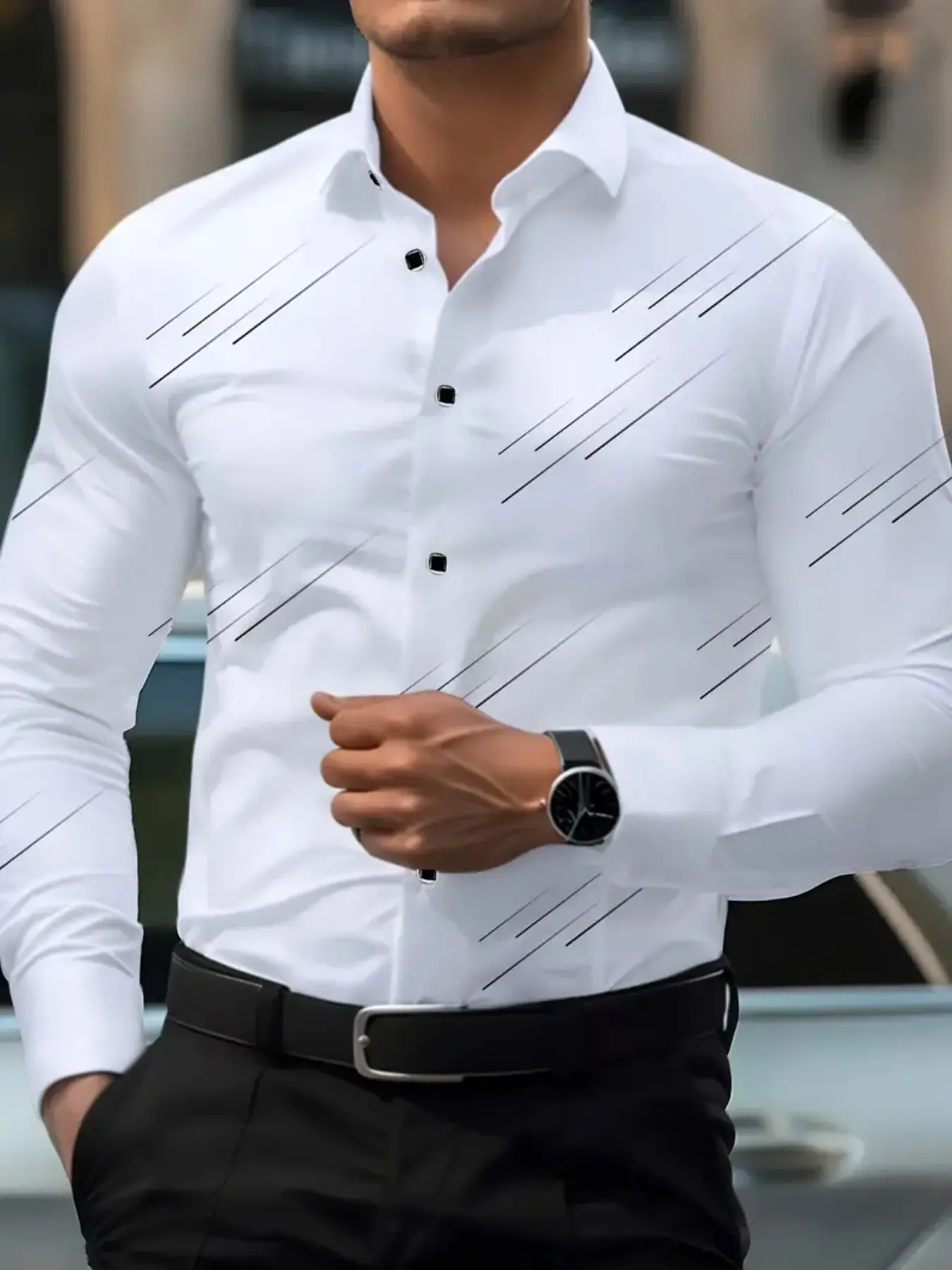 Men's Casual Business Style Long Sleeve Collared Button Front Neckline Shirt, Comfortable Fashion Design, Perfect for Daily Wear
