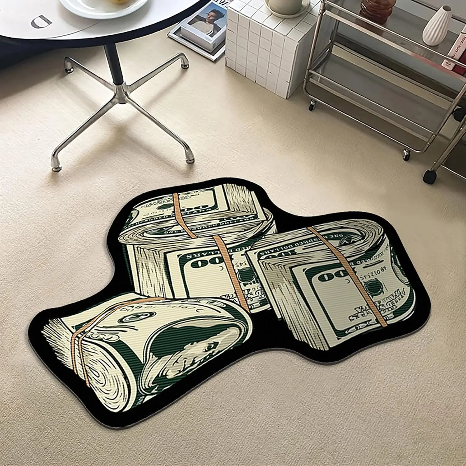 Money Luck Area Rug - 100 Dollar Bill Cartoon Money Design, Modern Hip-Hop Luxury Decor for Living Room, Money Luck Area Rugs